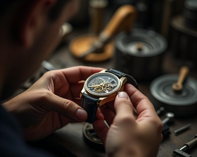 時計職人がムーブメントを調整する様子